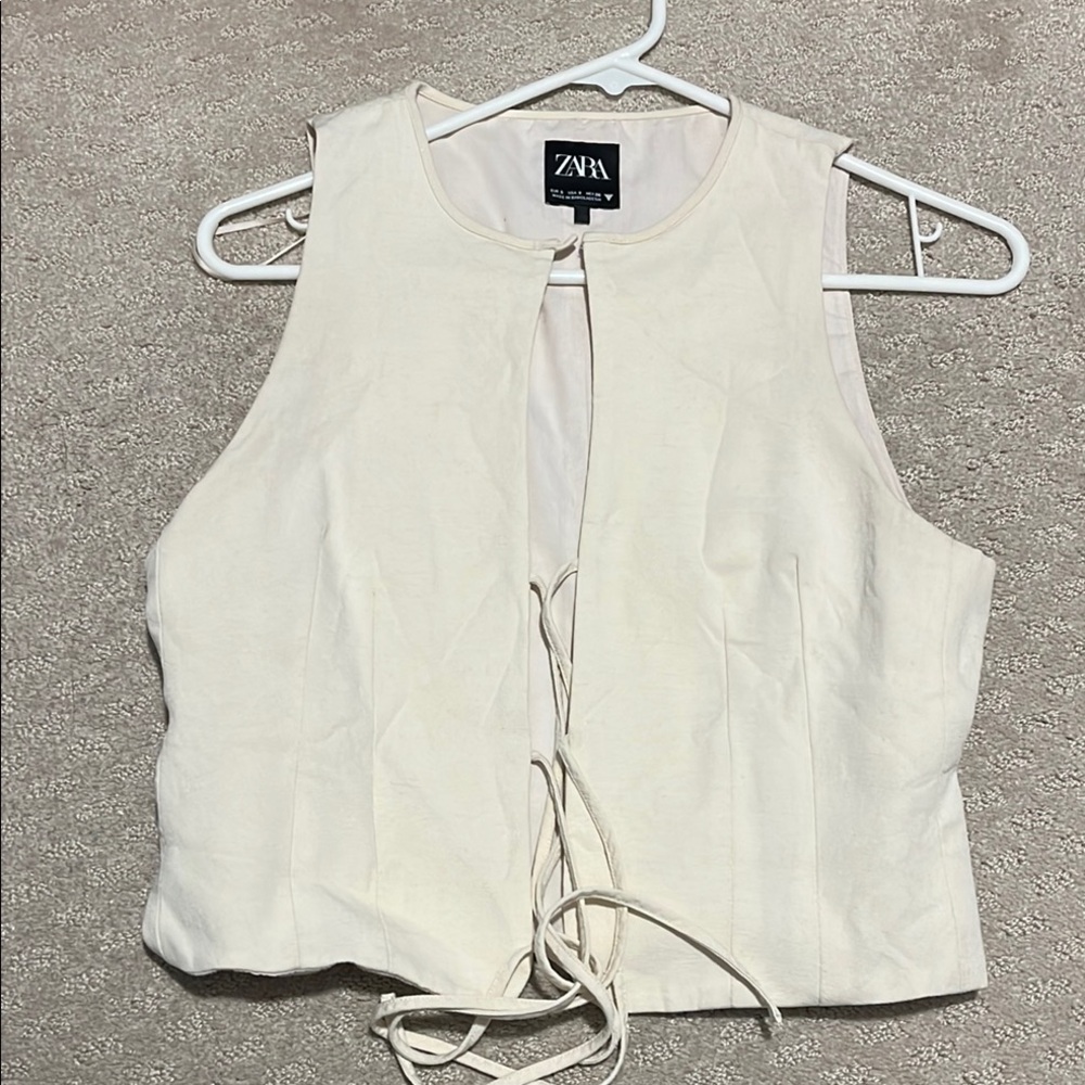 Zara Cream Crop Tie Front Tank Top